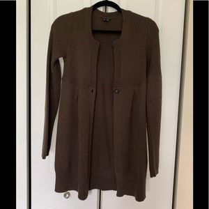 Theory Brown open, one button sweater, size small